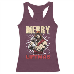 Jesus Gym Christmas Racerback Tank Top Merry Liftmas Xmas TS14 Maroon Print Your Wear