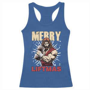 Jesus Gym Christmas Racerback Tank Top Merry Liftmas Xmas TS14 Royal Blue Print Your Wear