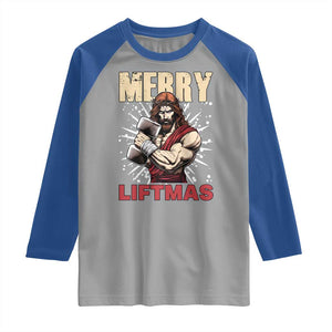 Jesus Gym Christmas Raglan Shirt Merry Liftmas Xmas TS14 Sport Gray Royal Print Your Wear