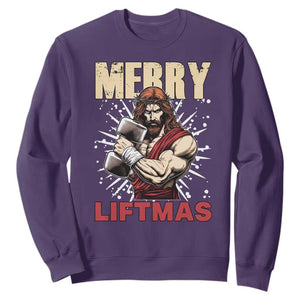 Jesus Gym Christmas Sweatshirt Merry Liftmas Xmas TS14 Purple Print Your Wear