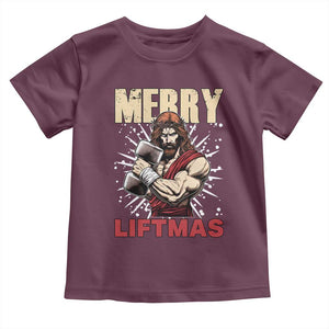 Jesus Gym Christmas Toddler T Shirt Merry Liftmas Xmas TS14 Maroon Print Your Wear