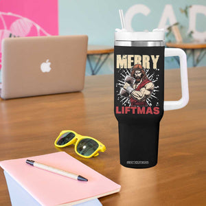Jesus Gym Christmas Tumbler With Handle Merry Liftmas Xmas TS14 Print Your Wear