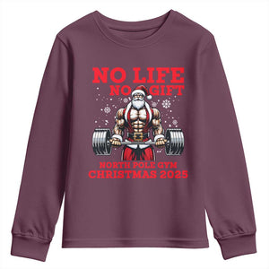 Santa Gym Christmas Youth Sweatshirt Lifting Swole Santa Ugly Xmas TS14 Maroon Print Your Wear