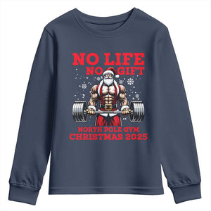 Santa Gym Christmas Youth Sweatshirt Lifting Swole Santa Ugly Xmas TS14 Navy Print Your Wear