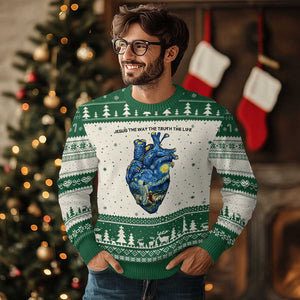 Jesus Christian Starry Night Ugly Christmas Sweater The Way The Truth The Life TS14 Beige Green Print Your Wear