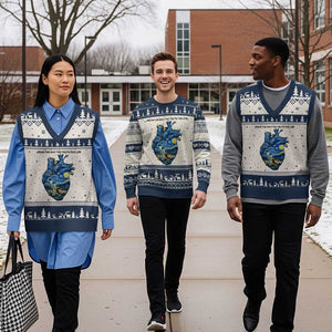 Jesus Christian Starry Night V-Neck Knit Sweater Vest The Way The Truth The Life TS14 Beige Navy Print Your Wear