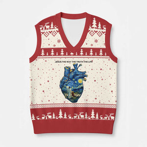 Jesus Christian Starry Night V-Neck Knit Sweater Vest The Way The Truth The Life TS14 Beige Red Print Your Wear