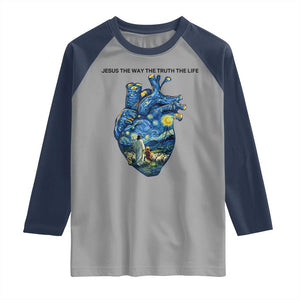 Jesus Christian Starry Night Raglan Shirt The Way The Truth The Life TS14 Sport Gray Navy Print Your Wear