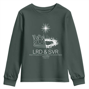 Jesus Christian Youth Sweatshirt Crown Thorn Monochrome LRD SVR Symbolic Religious TS14 Dark Forest Green Print Your Wear