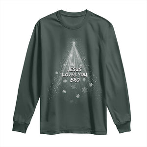 Christian Christmas Long Sleeve Shirt Jesus Loves You Bro TS14 Dark Forest Green Print Your Wear