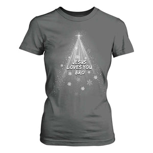 Christian Christmas T Shirt For Women Jesus Loves You Bro TS14 Dark Heather Print Your Wear