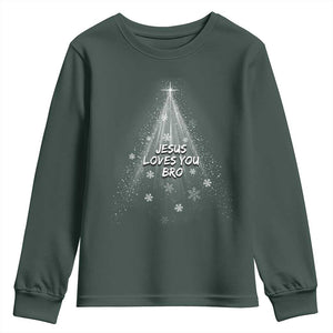 Christian Christmas Youth Sweatshirt Jesus Loves You Bro TS14 Dark Forest Green Print Your Wear