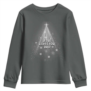 Christian Christmas Youth Sweatshirt Jesus Loves You Bro TS14 Dark Heather Print Your Wear