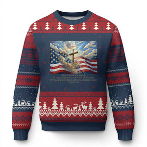 Jesus Christian Ugly Christmas Sweater American Flag Religious Cross Bible Verse Faith Inspirational TS14 Navy Red Print Your Wear