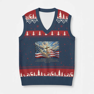 Jesus Christian V-Neck Knit Sweater Vest American Flag Religious Cross Bible Verse Faith Inspirational TS14 Navy Red Print Your Wear