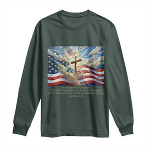 Jesus Christian Long Sleeve Shirt American Flag Religious Cross Bible Verse Faith Inspirational TS14 Dark Forest Green Print Your Wear