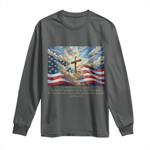 Jesus Christian Long Sleeve Shirt American Flag Religious Cross Bible Verse Faith Inspirational TS14 Dark Heather Print Your Wear