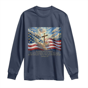Jesus Christian Long Sleeve Shirt American Flag Religious Cross Bible Verse Faith Inspirational TS14 Navy Print Your Wear
