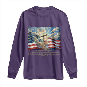 Jesus Christian Long Sleeve Shirt American Flag Religious Cross Bible Verse Faith Inspirational TS14 Purple Print Your Wear
