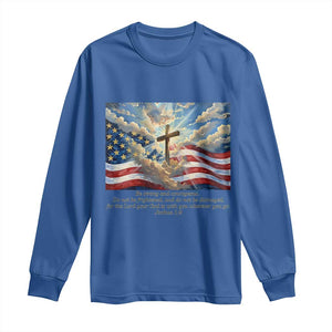 Jesus Christian Long Sleeve Shirt American Flag Religious Cross Bible Verse Faith Inspirational TS14 Royal Blue Print Your Wear