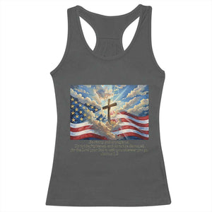 Jesus Christian Racerback Tank Top American Flag Religious Cross Bible Verse Faith Inspirational TS14 Dark Heather Print Your Wear
