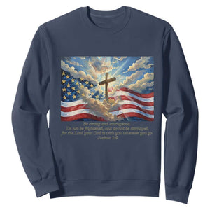 Jesus Christian Sweatshirt American Flag Religious Cross Bible Verse Faith Inspirational TS14 Navy Print Your Wear