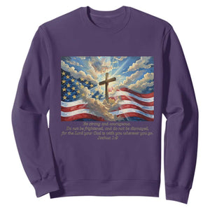 Jesus Christian Sweatshirt American Flag Religious Cross Bible Verse Faith Inspirational TS14 Purple Print Your Wear
