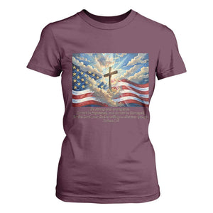 Jesus Christian T Shirt For Women American Flag Religious Cross Bible Verse Faith Inspirational TS14 Maroon Print Your Wear