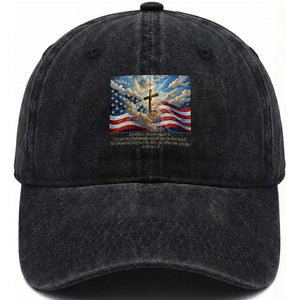 Jesus Christian Washed Cotton Baseball Cap American Flag Religious Cross Bible Verse Faith Inspirational TS14 Washed Cap Universal Fit Black Print Your Wear