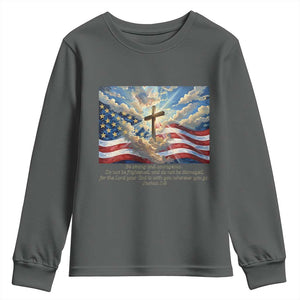 Jesus Christian Youth Sweatshirt American Flag Religious Cross Bible Verse Faith Inspirational TS14 Dark Heather Print Your Wear
