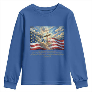 Jesus Christian Youth Sweatshirt American Flag Religious Cross Bible Verse Faith Inspirational TS14 Royal Blue Print Your Wear