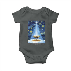 Christian Christmas Baby Onesie Nativity Scene Jeus Baby Starry Night Xmas TS14 Dark Heather Print Your Wear