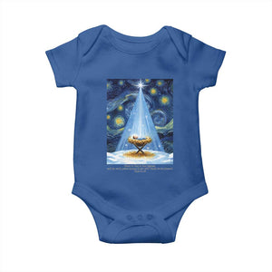 Christian Christmas Baby Onesie Nativity Scene Jeus Baby Starry Night Xmas TS14 Royal Blue Print Your Wear