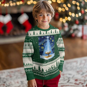 Christian Xmas Ugly Christmas Sweater Nativity Scene Jeus Baby Starry Night Xmas TS14 Forest Green Beige Print Your Wear