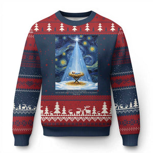 Christian Xmas Ugly Christmas Sweater Nativity Scene Jeus Baby Starry Night Xmas TS14 Navy Red Print Your Wear