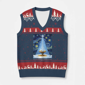 Christian Xmas V-Neck Knit Sweater Vest Nativity Scene Jeus Baby Starry Night Xmas TS14 Navy Red Print Your Wear