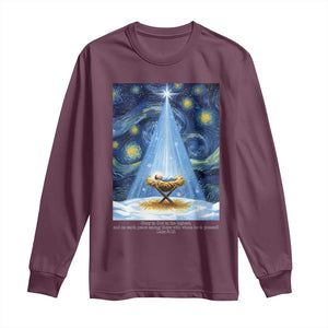 Christian Christmas Long Sleeve Shirt Nativity Scene Jeus Baby Starry Night Xmas TS14 Maroon Print Your Wear