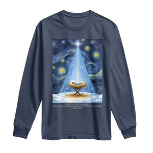 Christian Christmas Long Sleeve Shirt Nativity Scene Jeus Baby Starry Night Xmas TS14 Navy Print Your Wear