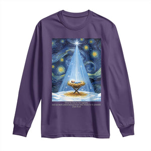 Christian Christmas Long Sleeve Shirt Nativity Scene Jeus Baby Starry Night Xmas TS14 Purple Print Your Wear