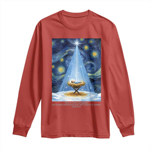 Christian Christmas Long Sleeve Shirt Nativity Scene Jeus Baby Starry Night Xmas TS14 Red Print Your Wear