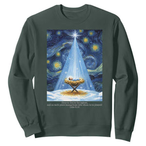 Christian Christmas Sweatshirt Nativity Scene Jeus Baby Starry Night Xmas TS14 Dark Forest Green Print Your Wear