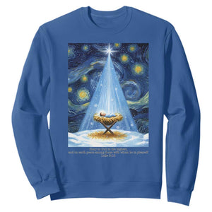 Christian Christmas Sweatshirt Nativity Scene Jeus Baby Starry Night Xmas TS14 Royal Blue Print Your Wear