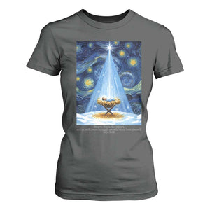 Christian Christmas T Shirt For Women Nativity Scene Jeus Baby Starry Night Xmas TS14 Dark Heather Print Your Wear