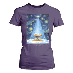 Christian Christmas T Shirt For Women Nativity Scene Jeus Baby Starry Night Xmas TS14 Purple Print Your Wear