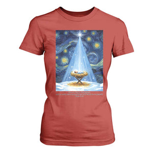 Christian Christmas T Shirt For Women Nativity Scene Jeus Baby Starry Night Xmas TS14 Red Print Your Wear