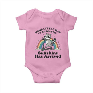 Funny Raccoon Rainbow Baby Onesie Your Little Ray Of Sarcastic Sunshine Has Arrived TS14 Light Pink Print Your Wear