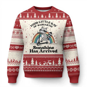 Funny Raccoon Rainbow Ugly Christmas Sweater Your Little Ray Of Sarcastic Sunshine Has Arrived TS14 Beige Red Print Your Wear