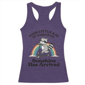 Funny Raccoon Rainbow Racerback Tank Top Your Little Ray Of Sarcastic Sunshine Has Arrived TS14 Purple Print Your Wear