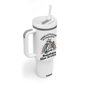 Funny Raccoon Rainbow Tumbler With Handle Your Little Ray Of Sarcastic Sunshine Has Arrived TS14 Print Your Wear