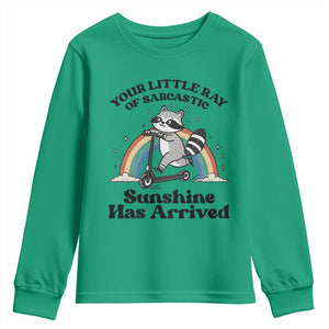 Funny Raccoon Rainbow Youth Sweatshirt Your Little Ray Of Sarcastic Sunshine Has Arrived TS14 Irish Green Print Your Wear